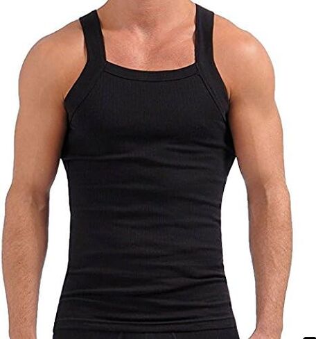 John Son Super Heavy Weight Square Cut Tank Top - 2 Pack (Large, Black) in Saudi Arabia