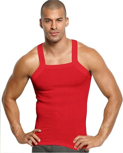 John Son Super Heavy Weight Square Cut Tank Top - 2 Pack (2XL, Red) in Saudi Arabia