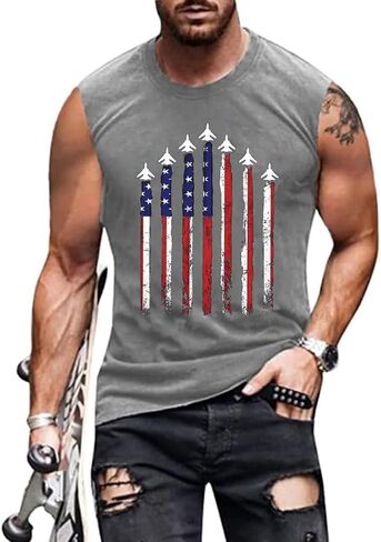 Mens Sleeveless 4th of July Tank Tops USA American Flag Shirts Summer Graphic Tee Tops in Saudi Arabia