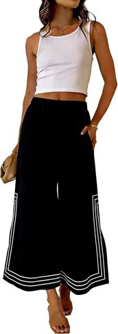Hongsui Women's Elastic Waist Wide Leg Pants Color Block Striped Palazzo Pants Y2K Baggy Pants with Pockets in Saudi Arabia