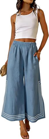 Hongsui Women's Elastic Waist Wide Leg Pants Color Block Striped Palazzo Pants Y2K Baggy Pants with Pockets in Saudi Arabia