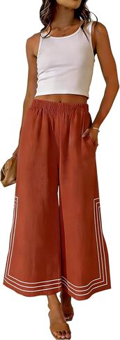 Hongsui Women's Elastic Waist Wide Leg Pants Color Block Striped Palazzo Pants Y2K Baggy Pants with Pockets in Saudi Arabia