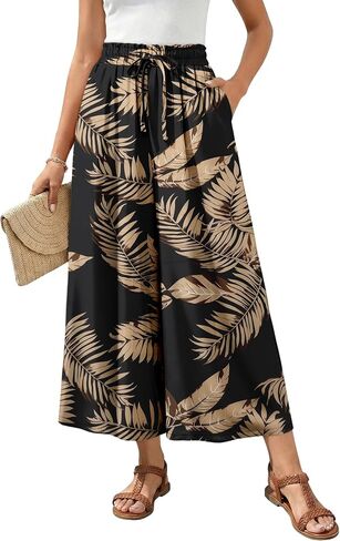 CHICZONE Womens Wide Leg Cropped Palazzo Pants Dressy Casual High Waist Flowy Lounge Beach Vacation Slacks with Pockets in Saudi Arabia