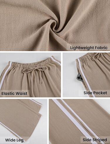 MINSURE Womens Linen Palazzo Pants Summer Wide Leg High Waist Side Striped Casual Flowy Beach Trousers with Pockets in Saudi Arabia