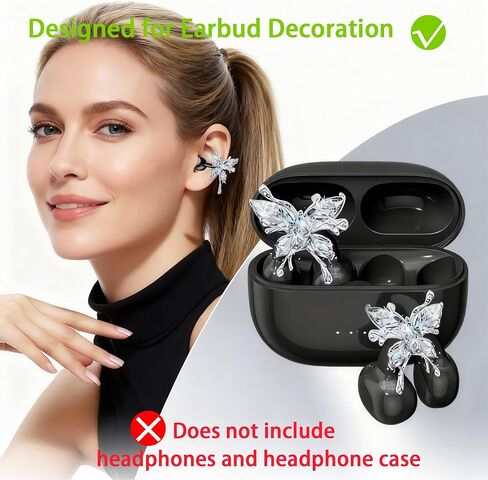 Clip on Earbud Jewelry for Women, Butterfly Crystal Accent Earbud Decor Clips, Non-Electronic Pure Ornamental Earbud Accessory, Stylish Ornament for Daily & Party Wear in Saudi Arabia