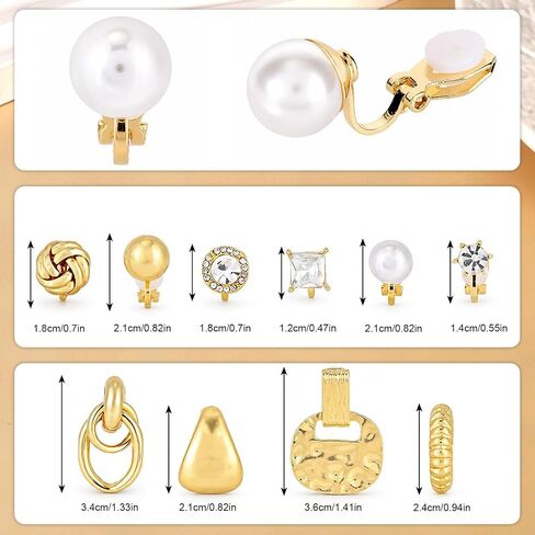 Mikovivi 10 Pairs Gold-Tone Clip On Earrings for Women, Non Pierced No Piercing Ear Clips with Knot CZ & Pearl Twist Design Chunky Hoop Studs Clip Earrings for Women Daily Work or Party Jewelry Gift in Kuwait