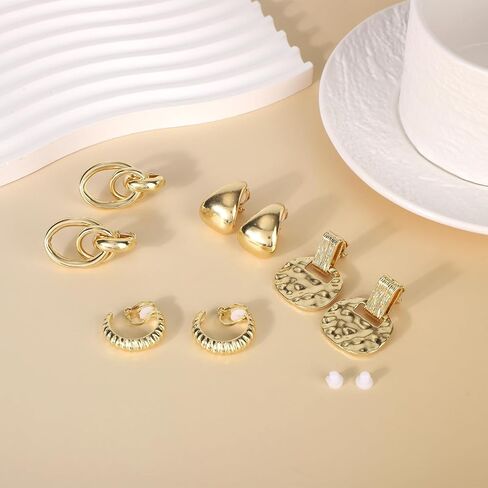 Mikovivi 10 Pairs Gold-Tone Clip On Earrings for Women, Non Pierced No Piercing Ear Clips with Knot CZ & Pearl Twist Design Chunky Hoop Studs Clip Earrings for Women Daily Work or Party Jewelry Gift in Kuwait