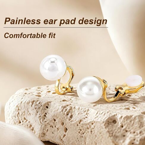 Mikovivi 10 Pairs Gold-Tone Clip On Earrings for Women, Non Pierced No Piercing Ear Clips with Knot CZ & Pearl Twist Design Chunky Hoop Studs Clip Earrings for Women Daily Work or Party Jewelry Gift in Kuwait
