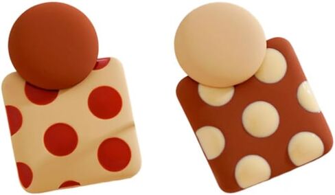 Women 70s 80s Black White Polka Dot Metal Square Clip-on Earrings Simple Geometry Spots Dangle Earrings in Kuwait