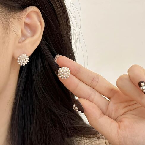 Simulated Pearl Flower-Cluster Shape Clip On Stud Earrings Non Pierced Gold Tone Trendy Stack Small Hoop for Women in Kuwait