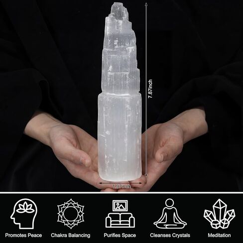 RattanView Large Selenite Tower 8'' Selenite Bracelet Holder Display Organizer Stand Healing Cleansing Recharging Home Decor in Kuwait