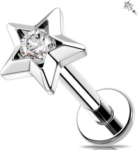 Melighting 16G القلب اللولب القرط خيط داخلي 6/8 ملم حلق خلفي مسطح الفولاذ المقاوم للصدأ 316L نجمة الشفاه مسمار Labret الغضروف الشفاه ثقب المجوهرات in Kuwait