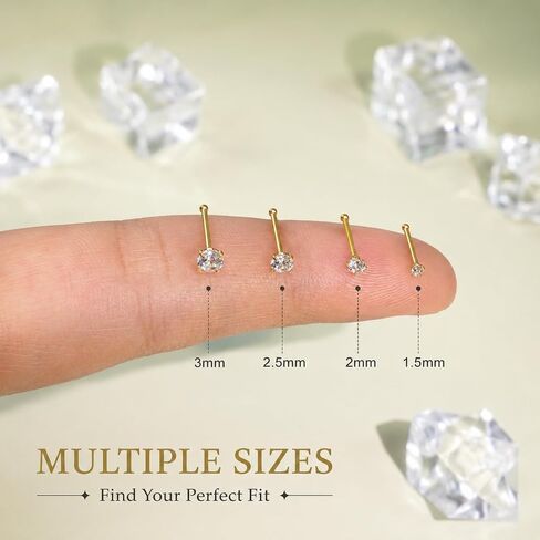davka 20G Hypoallergenic Nose Rings Studs, Surgical Stainless Steel Cubic Zirconia Nose Stud Labret Nose Piercing Jewelry for Women Men, 1.5mm 2mm 2.5mm 3mm CZ in Saudi Arabia
