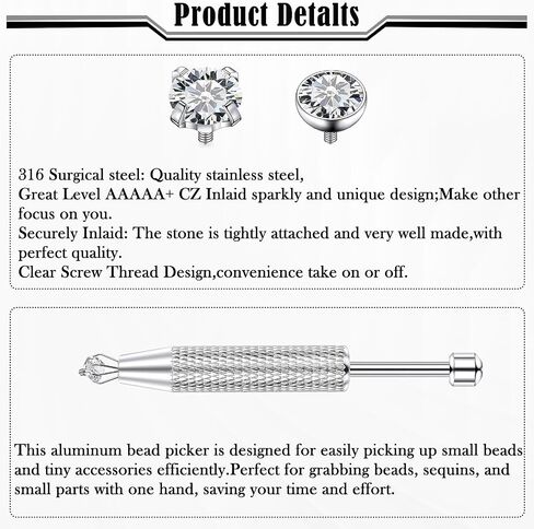 14G CZ Dermal Tops 316L Surgical Steel Internally Threaded Cubic Zirconia Silver Dermal Anchor Tops Dermal Piercing Dermal Kit Piercing Jewelry CZ Size 2mm 3mm 4mm in Saudi Arabia