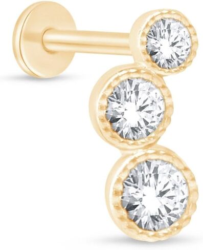 14K Solid Gold Graduated Three Stone Simulated Diamond Ear Crawler Stud Earring Flat Back Cartilage Earring CZ Stud Screw Back Upper Earlobe Tragus Helix Piercing Jewelry Nose Ring SINGLE STUD or PAIR in Saudi Arabia