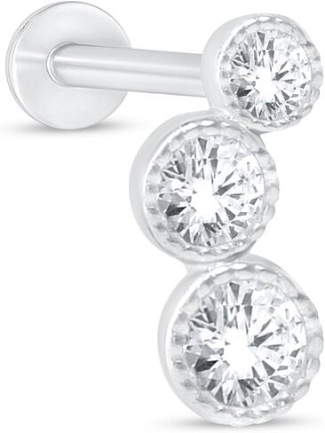14K Solid Gold Graduated Three Stone Simulated Diamond Ear Crawler Stud Earring Flat Back Cartilage Earring CZ Stud Screw Back Upper Earlobe Tragus Helix Piercing Jewelry Nose Ring SINGLE STUD or PAIR in Saudi Arabia
