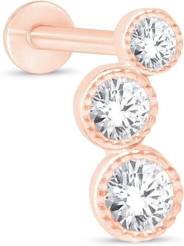 14K Solid Gold Graduated Three Stone Simulated Diamond Ear Crawler Stud Earring Flat Back Cartilage Earring CZ Stud Screw Back Upper Earlobe Tragus Helix Piercing Jewelry Nose Ring SINGLE STUD or PAIR in Saudi Arabia
