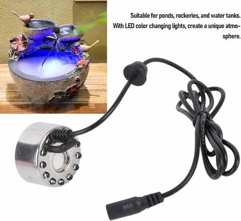 CHICIRIS Mist Maker Fogger, Zinc Alloy 12 LED Color Changing Fog Atomizer Humidifier with Heat Dissipation Design, for Water Fountain Pond Rockery Vase Birdbath (US Plug) in Kuwait