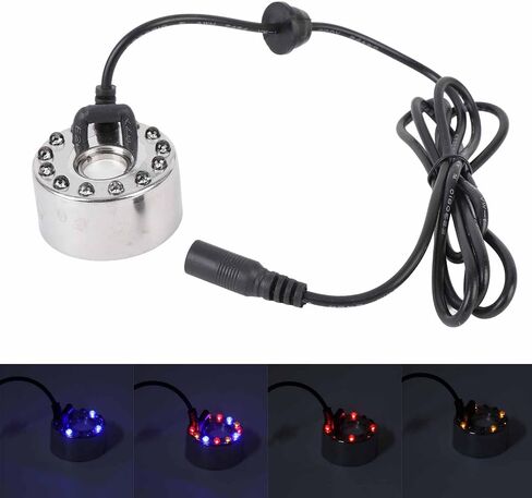 CHICIRIS Mist Maker Fogger, Zinc Alloy 12 LED Color Changing Fog Atomizer Humidifier with Heat Dissipation Design, for Water Fountain Pond Rockery Vase Birdbath (US Plug) in Kuwait