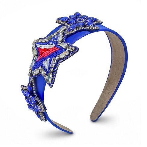 Patriotic Knotted Headband for Women Crafted Red Blue Striped Top Knot Headband with Gold Star Embellishments Wide Hairband for Independence DayParty in Saudi Arabia