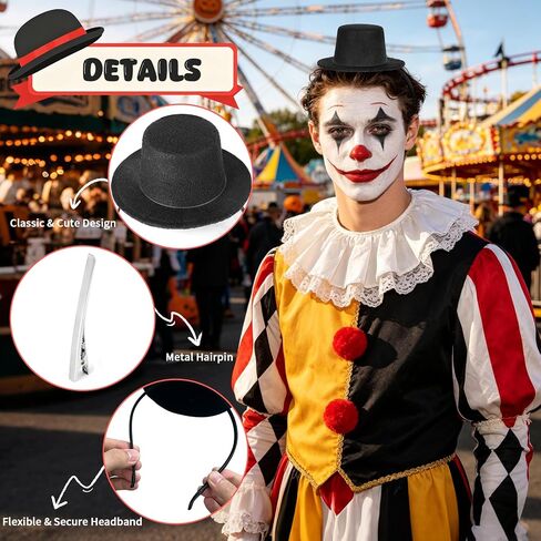 Mini Top Hat Headband, Black Small Magician Top Hat with Clip for Women Men, Elegant Headpiece Costume for Halloween Cosplay Tea Party in Saudi Arabia