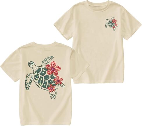 Girls Hawaiian Shirt Beach Summer Vibes Shirts Hibiscus Flower Sea Turtle Graphic Tees Tropical Vacation Cotton Tops in Saudi Arabia