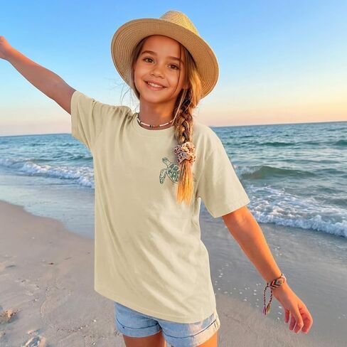 Girls Hawaiian Shirt Beach Summer Vibes Shirts Hibiscus Flower Sea Turtle Graphic Tees Tropical Vacation Cotton Tops in Saudi Arabia