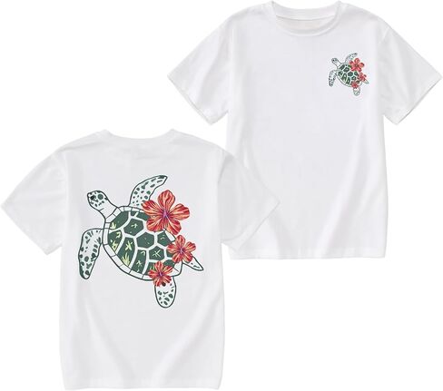Girls Hawaiian Shirt Beach Summer Vibes Shirts Hibiscus Flower Sea Turtle Graphic Tees Tropical Vacation Cotton Tops in Saudi Arabia