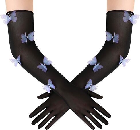 BABEYOND Lace Gloves for Women - Princess Gloves Long Stretchy Butterflies Mesh Tulle Sheer for Costume Tea Party in Kuwait