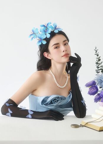 BABEYOND Lace Gloves for Women - Princess Gloves Long Stretchy Butterflies Mesh Tulle Sheer for Costume Tea Party in Kuwait