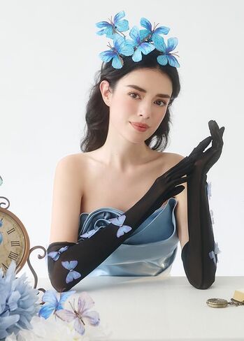 BABEYOND Lace Gloves for Women - Princess Gloves Long Stretchy Butterflies Mesh Tulle Sheer for Costume Tea Party in Kuwait