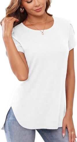 Herou Women's Casual Long/Short Sleeve T Shirt Crewneck with Side Split Fall Pullover Loose Tunic Sweater Tops in Kuwait