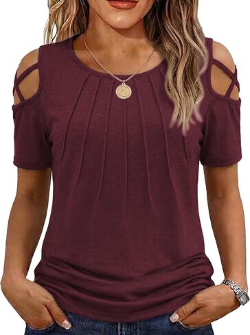 Jar of Love Women's Short Sleeve Cold Shoulder Tops T-Shirts for Women Spring Summer Tops Loose Fit Tunic 2026 in Saudi Arabia