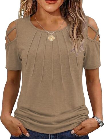 Jar of Love Women's Short Sleeve Cold Shoulder Tops T-Shirts for Women Spring Summer Tops Loose Fit Tunic 2026 in Saudi Arabia