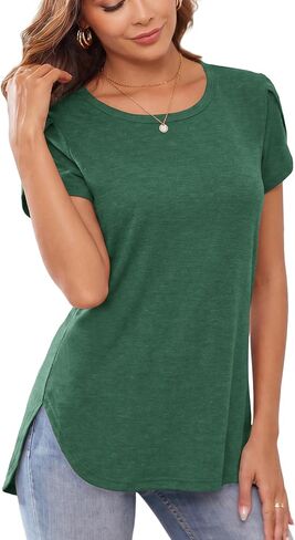 Herou Women's Casual Long/Short Sleeve T Shirt Crewneck with Side Split Fall Pullover Loose Tunic Sweater Tops in Kuwait