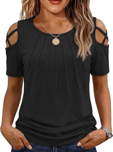 Jar of Love Women's Short Sleeve Cold Shoulder Tops T-Shirts for Women Spring Summer Tops Loose Fit Tunic 2026 in Saudi Arabia