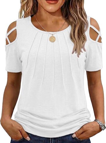 Jar of Love Women's Short Sleeve Cold Shoulder Tops T-Shirts for Women Spring Summer Tops Loose Fit Tunic 2026 in Saudi Arabia