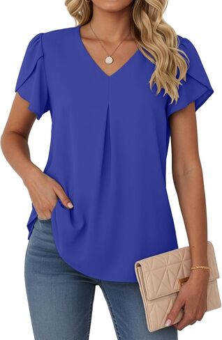 Lepunuo Womens Spring Tops Summer Dressy Casual V Neck Short Sleeve Blouses Flowy Shirts Business Work Tunic Tops in Kuwait