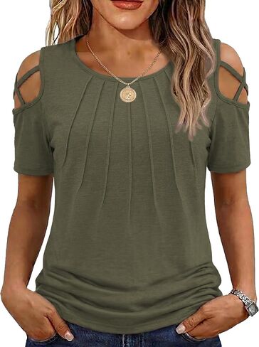 Jar of Love Women's Short Sleeve Cold Shoulder Tops T-Shirts for Women Spring Summer Tops Loose Fit Tunic 2026 in Saudi Arabia
