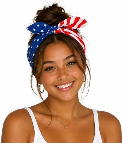 Tobeffect 4th of July Headbands for Women American Flag Hair Accessories- Patriotic Women's Headbands with Bow Non Slip - Red White and Blue Hairbands for Independence Day Wide Head Wraps 1 Pack in Saudi Arabia