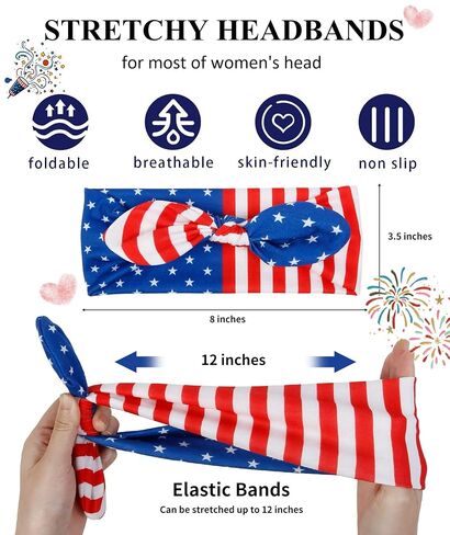Tobeffect 4th of July Headbands for Women American Flag Hair Accessories- Patriotic Women's Headbands with Bow Non Slip - Red White and Blue Hairbands for Independence Day Wide Head Wraps 1 Pack in Saudi Arabia
