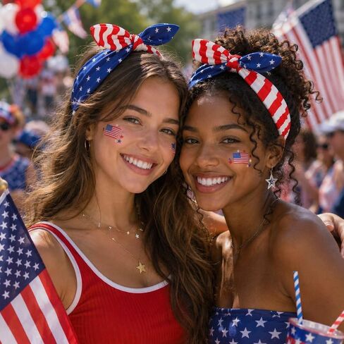 Tobeffect 4th of July Headbands for Women American Flag Hair Accessories- Patriotic Women's Headbands with Bow Non Slip - Red White and Blue Hairbands for Independence Day Wide Head Wraps 1 Pack in Saudi Arabia