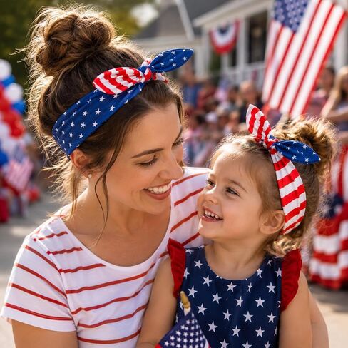 Tobeffect 4th of July Headbands for Women American Flag Hair Accessories- Patriotic Women's Headbands with Bow Non Slip - Red White and Blue Hairbands for Independence Day Wide Head Wraps 1 Pack in Saudi Arabia