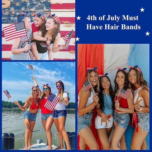 Tobeffect 4th of July Headbands for Women American Flag Hair Accessories- Patriotic Women's Headbands with Bow Non Slip - Red White and Blue Hairbands for Independence Day Wide Head Wraps 1 Pack in Saudi Arabia
