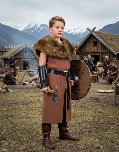 Kids Renaissance Medieval Knight Robe Viking outfit Warrior LARP Tunic Halloween Costume Accessories Set in Saudi Arabia