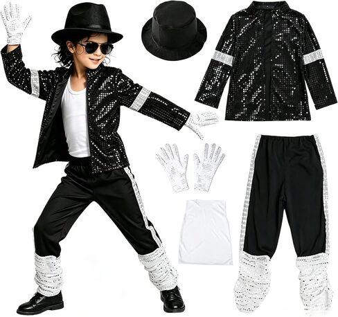 Beita Dance Star Costume Boys 80s Dance Costume 90s Pop Stage Outfits with Glasses Hat Gloves Halloween Cosplay Party in Kuwait