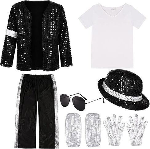 Beita Dance Star Costume Boys 80s Dance Costume 90s Pop Stage Outfits with Glasses Hat Gloves Halloween Cosplay Party in Kuwait