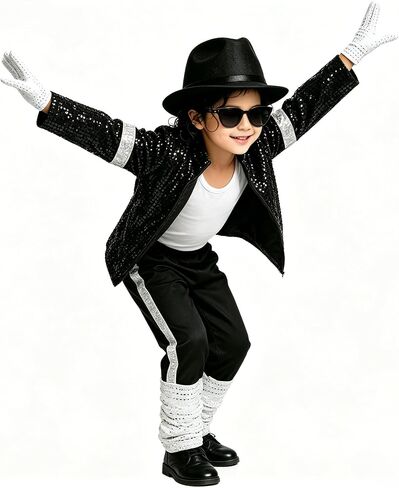 Beita Dance Star Costume Boys 80s Dance Costume 90s Pop Stage Outfits with Glasses Hat Gloves Halloween Cosplay Party in Kuwait