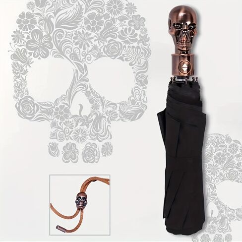 مظلة أوتوماتيكية على طراز Skull Punk - مقاومة للرياح، وخفيفة الوزن للغاية، وتصميم ثلاثي الطي in Kuwait