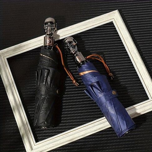مظلة أوتوماتيكية على طراز Skull Punk - مقاومة للرياح، وخفيفة الوزن للغاية، وتصميم ثلاثي الطي in Kuwait